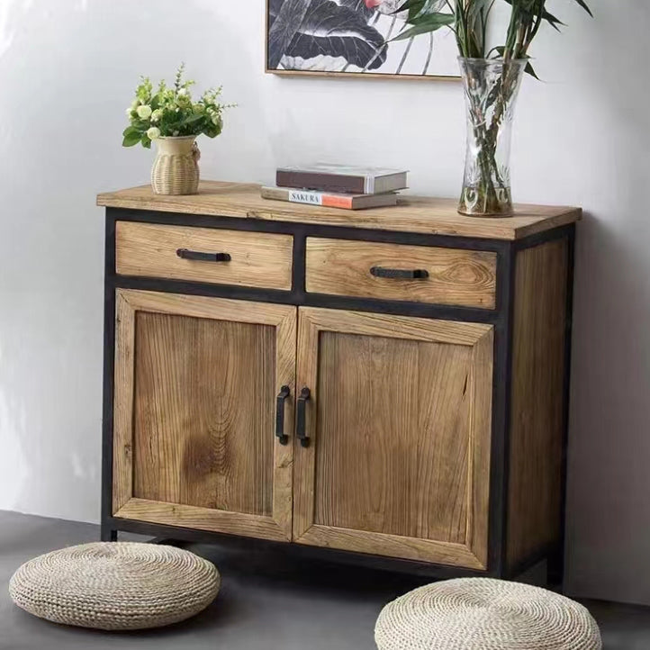 Distressed Wood 15.7" D Accent Cabinet Industrial Iron 2 - Door Chest with 2 Drawers