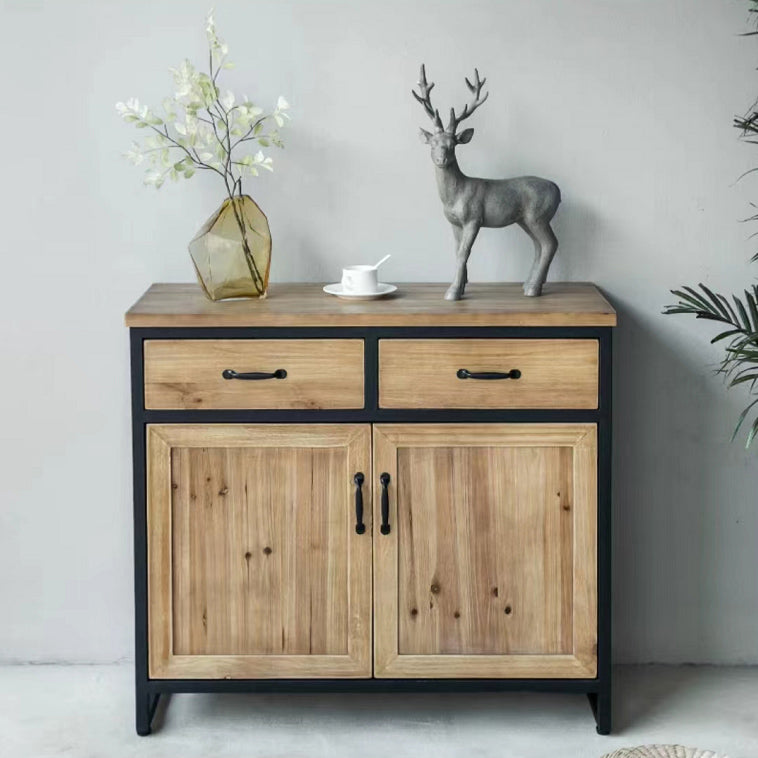 Distressed Wood 15.7" D Accent Cabinet Industrial Iron 2 - Door Chest with 2 Drawers