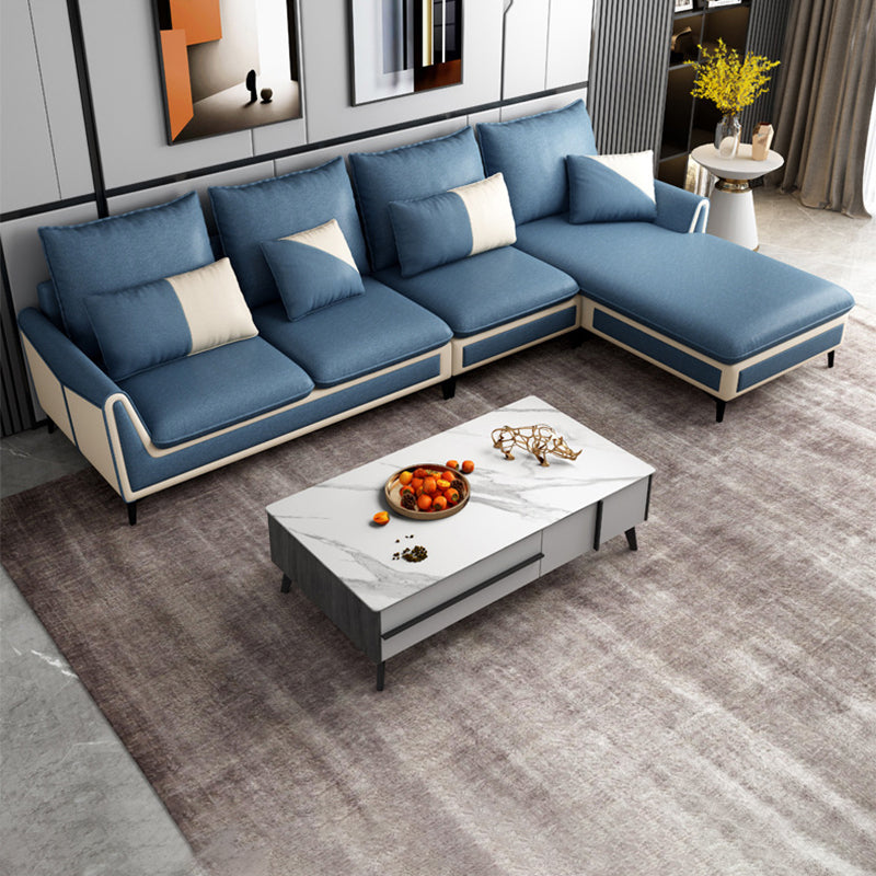 Blue Scandinavian Pillow Back Sectional Sofa Flared Arm Sectional