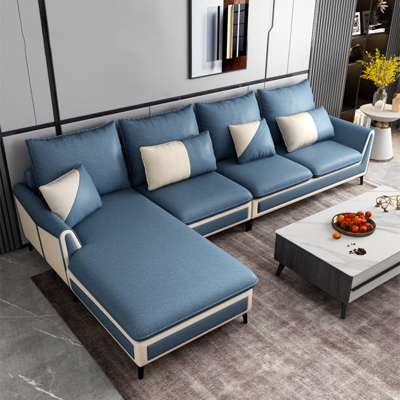 Blue Scandinavian Pillow Back Sectional Sofa Flared Arm Sectional