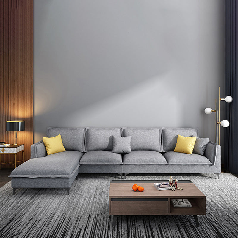 Linen Modern Square Arm Sectional 4-seater Sectional with 4 Pillows