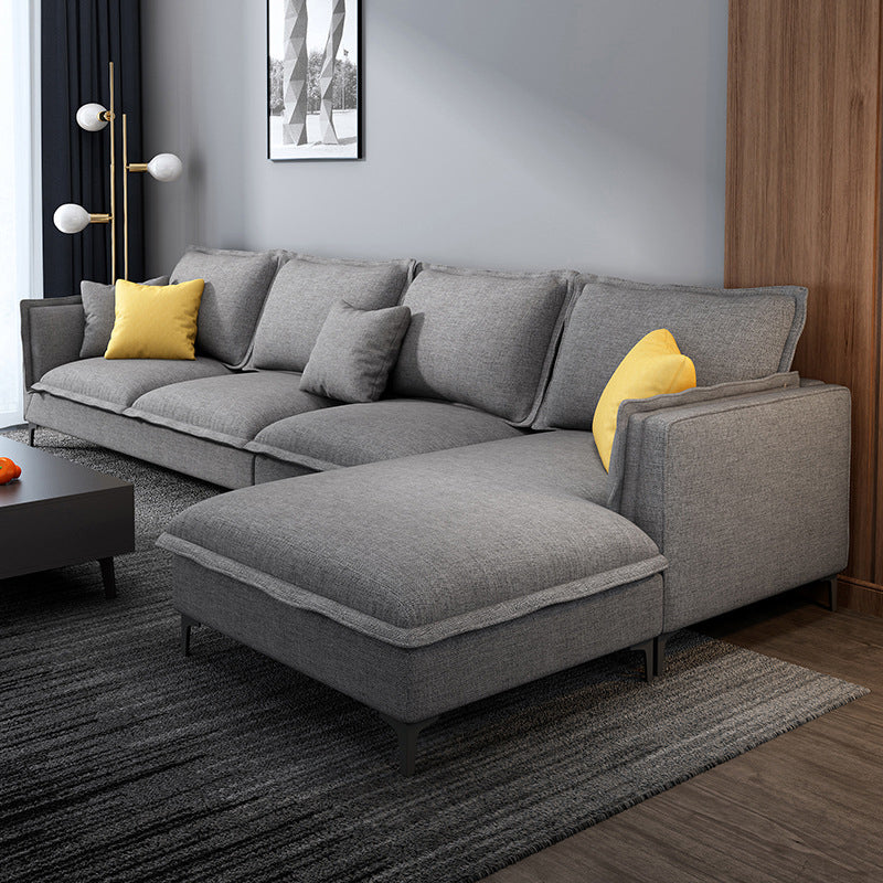 Linen Modern Square Arm Sectional 4-seater Sectional with 4 Pillows