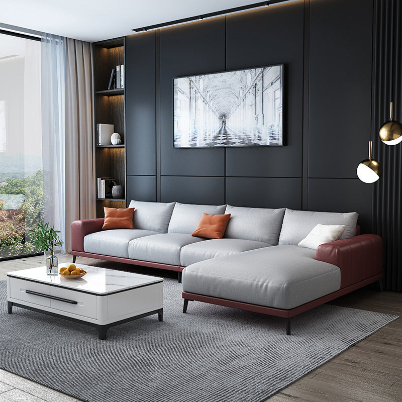 Square Arm Loose Back Sectional with Chaise Faux Leather 4-seater Sectional