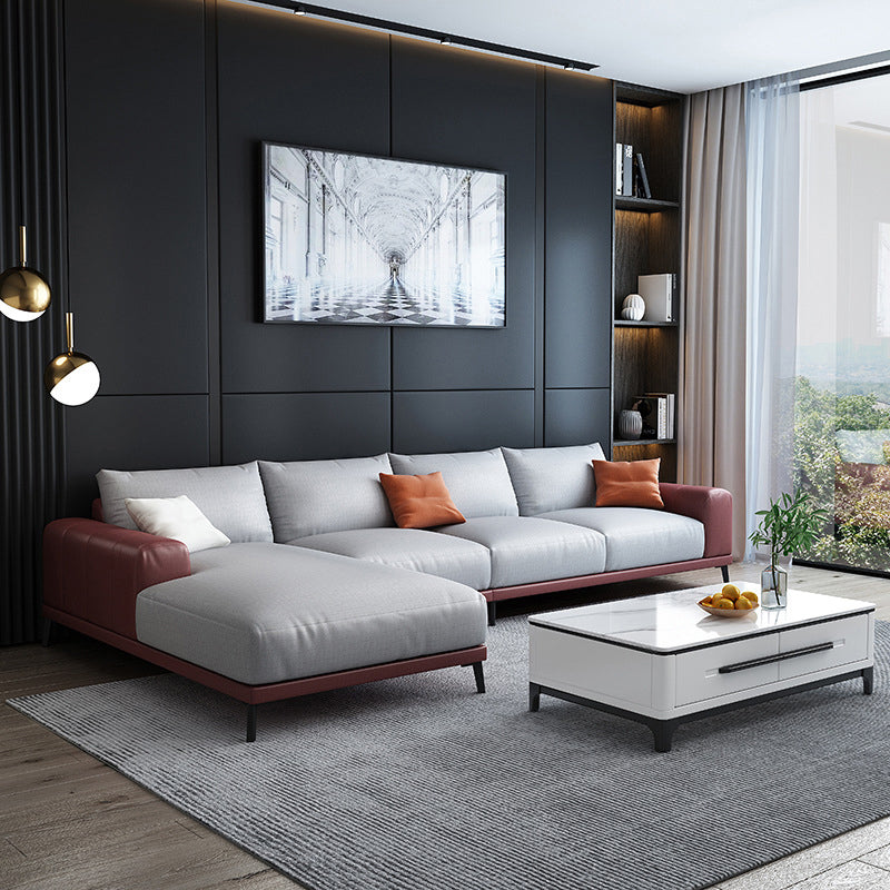 Square Arm Loose Back Sectional with Chaise Faux Leather 4-seater Sectional