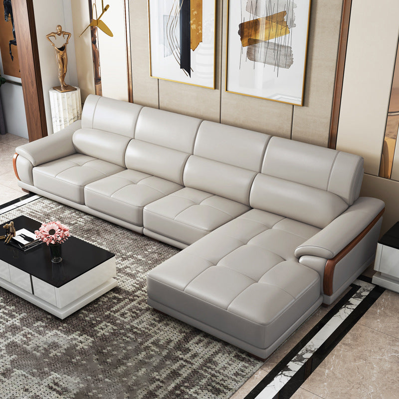 141.73" Wide L-shape Sectional Genuine Leather Pillow Top Arm Sectional