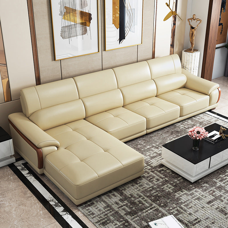 141.73" Wide L-shape Sectional Genuine Leather Pillow Top Arm Sectional