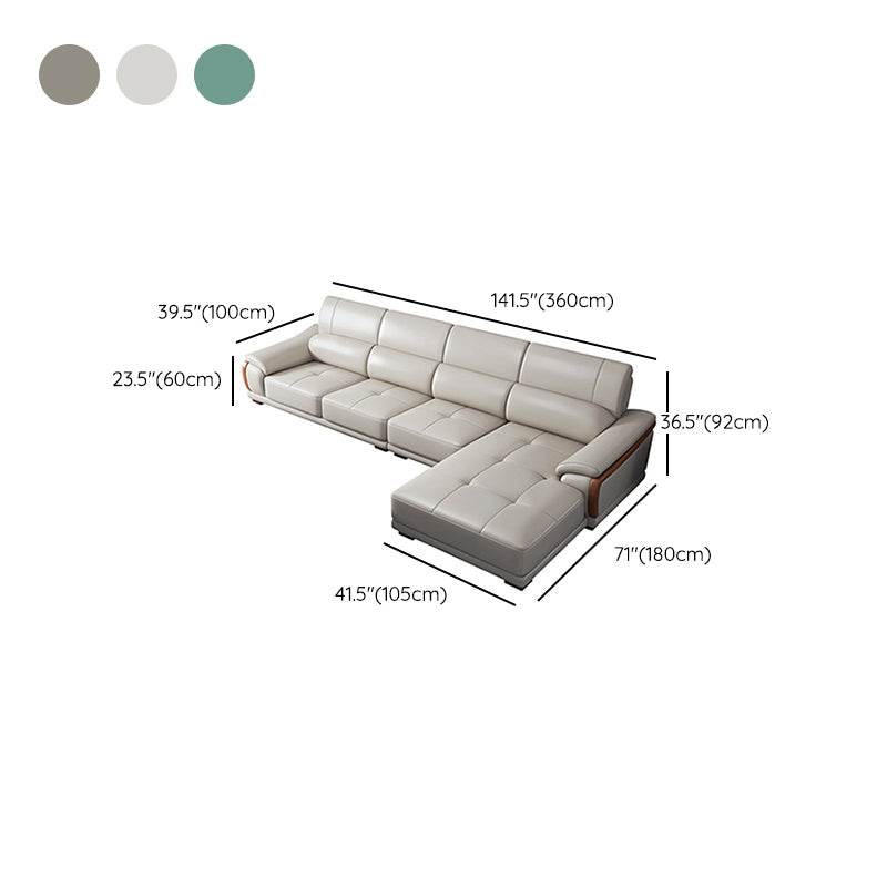 141.73" Wide L-shape Sectional Genuine Leather Pillow Top Arm Sectional
