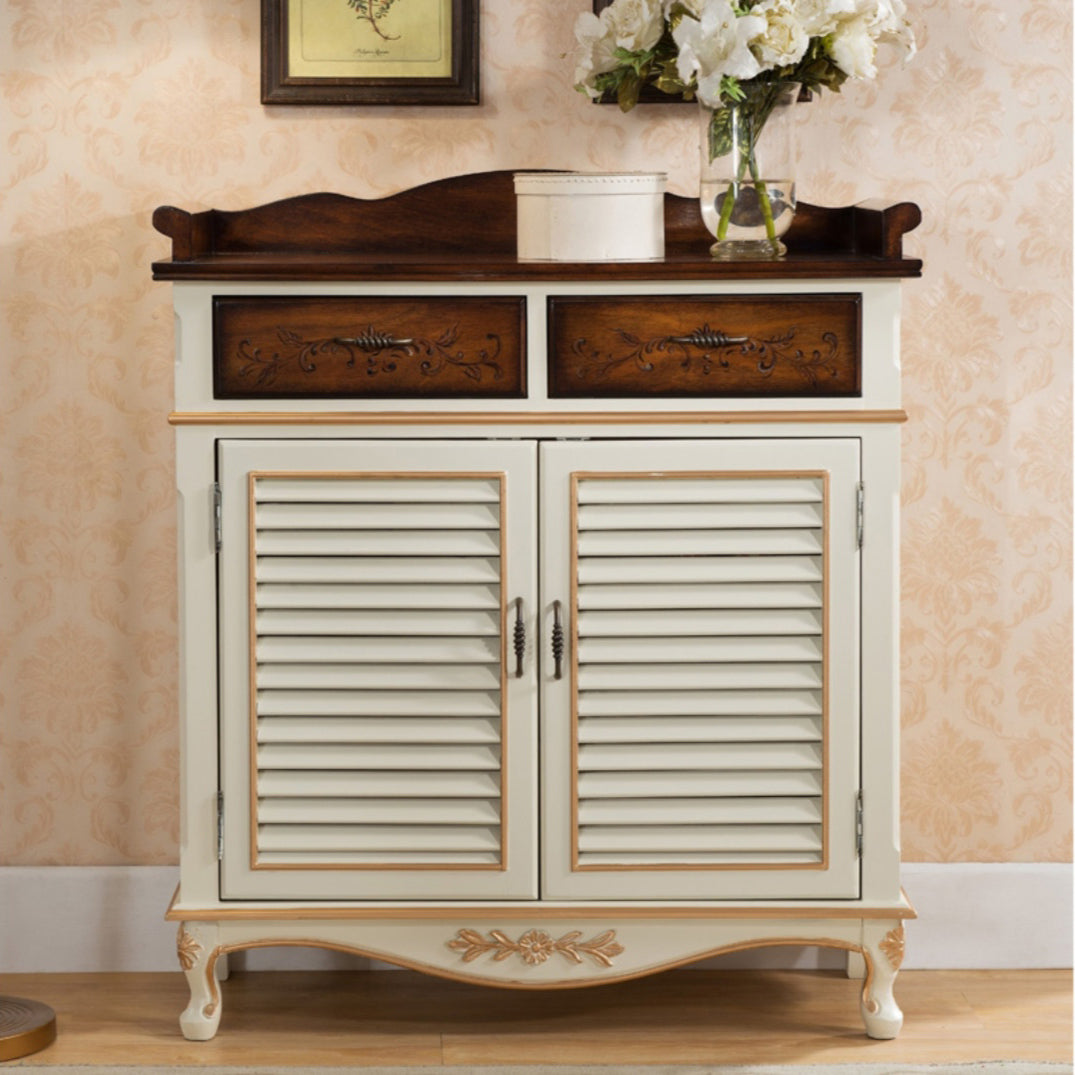 45.3" Tall 2 - Door Cabinet Mid Century Distressed Wood Storage Cabinet with 2 Drawers