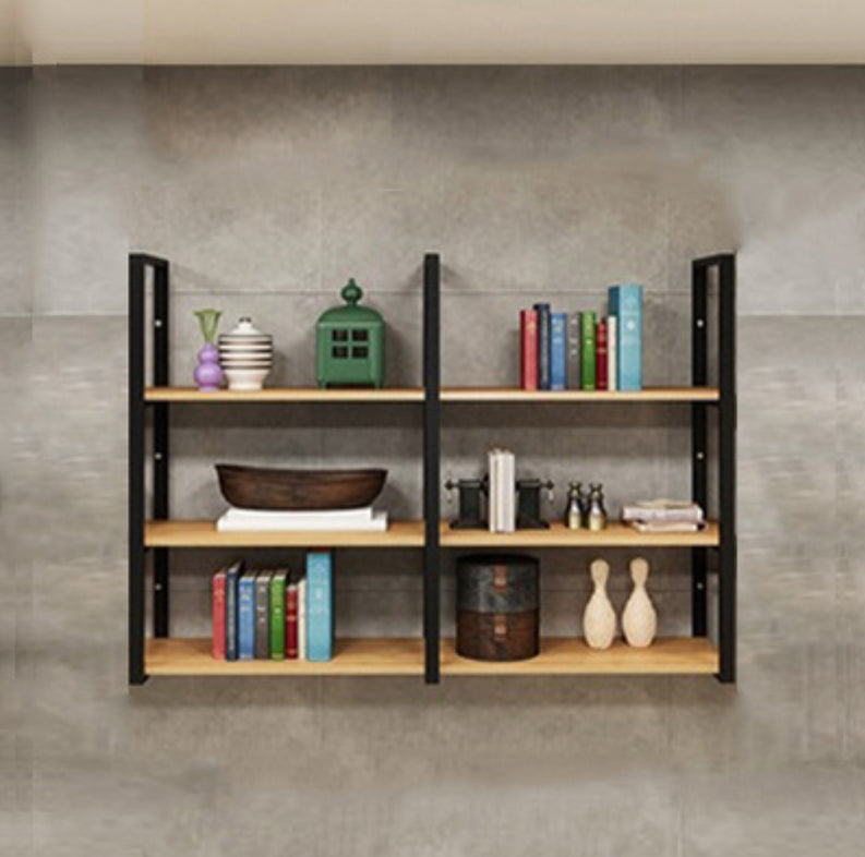 Metal and Wooden Shelf Bookcase Modern Wall Mounted Natural Bookshelf for Study Room