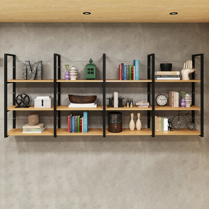 Metal and Wooden Shelf Bookcase Modern Wall Mounted Natural Bookshelf for Study Room