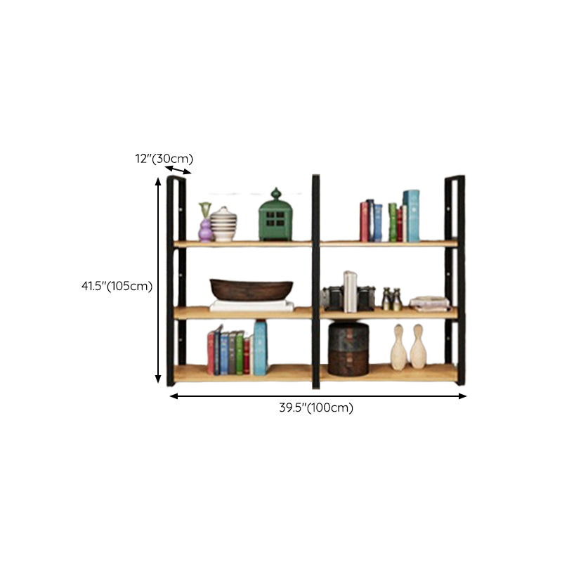 Metal and Wooden Shelf Bookcase Modern Wall Mounted Natural Bookshelf for Study Room