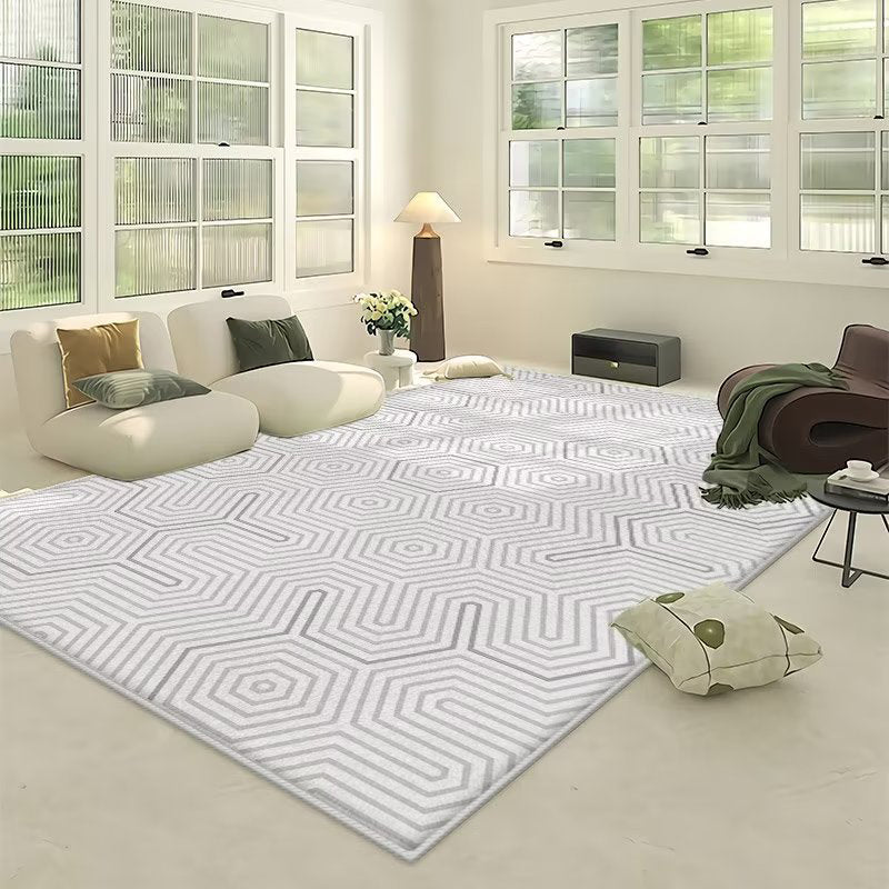 Light Grey Modern Rug Polyester Line Area Rug Washable Rug for Drawing Room