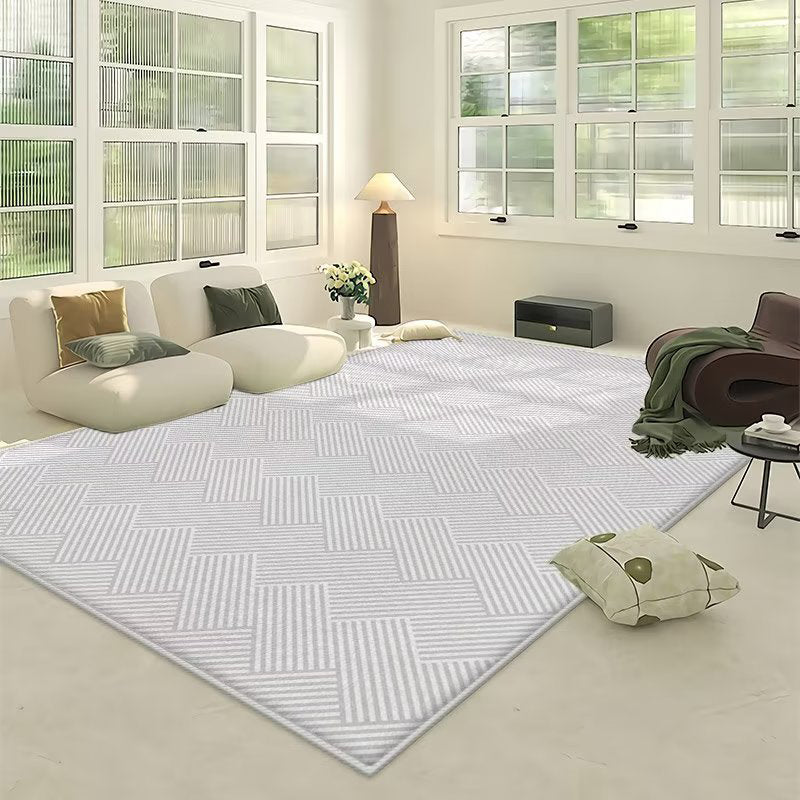 Light Grey Modern Rug Polyester Line Area Rug Washable Rug for Drawing Room
