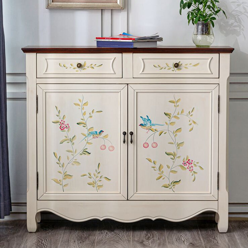 2 - Drawer Distressed Wood Cabinet 40.9" W Hand Painted Door Storage Cabinet