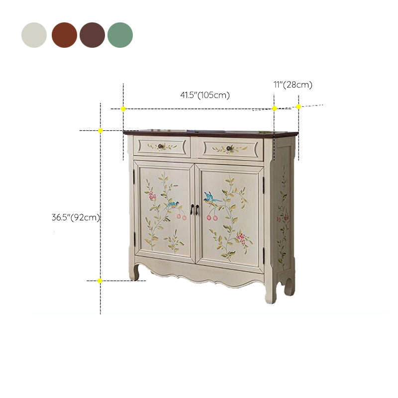 2 - Drawer Distressed Wood Cabinet 40.9" W Hand Painted Door Storage Cabinet