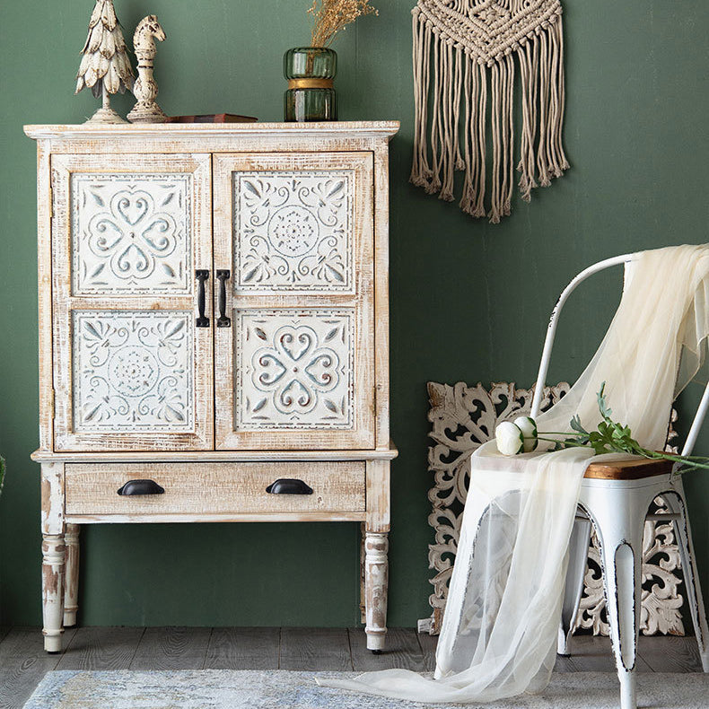 Industrial Distressed Wood Cabinet 1/2 - Drawer Solid Wood Storage Cabinet in White