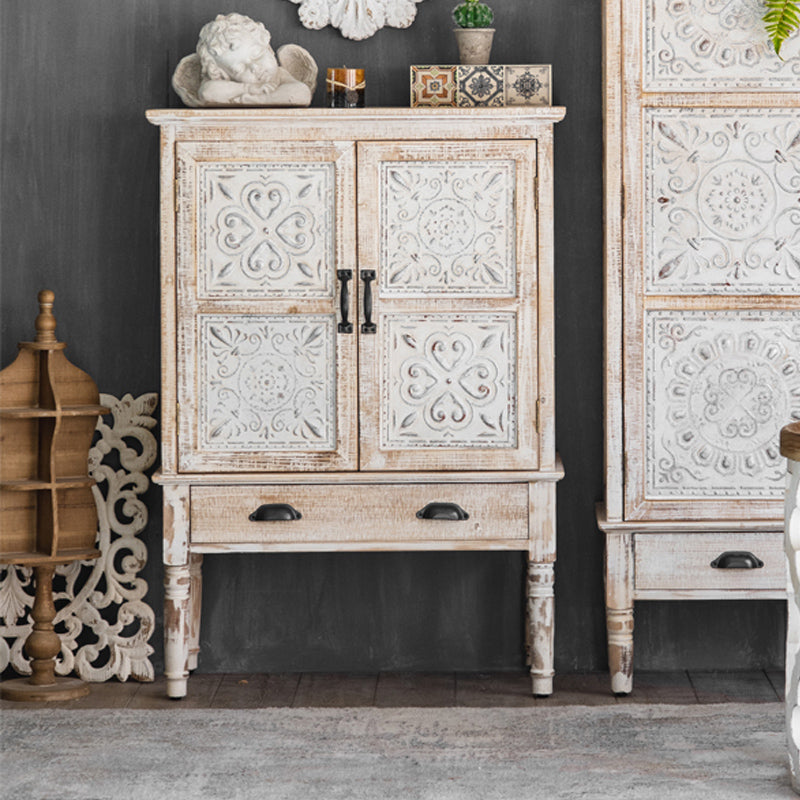 Industrial Distressed Wood Cabinet 1/2 - Drawer Solid Wood Storage Cabinet in White