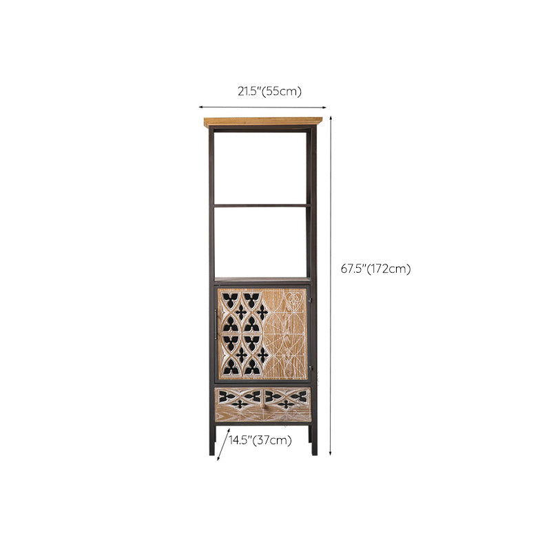 Metal and Distressed Wood Accent Cabinet Industrial Style Fretwork Chest