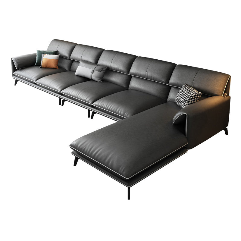 Gray 4/5-seater Sectional Faux Leather Pillow Top Arm Sectional Sofa