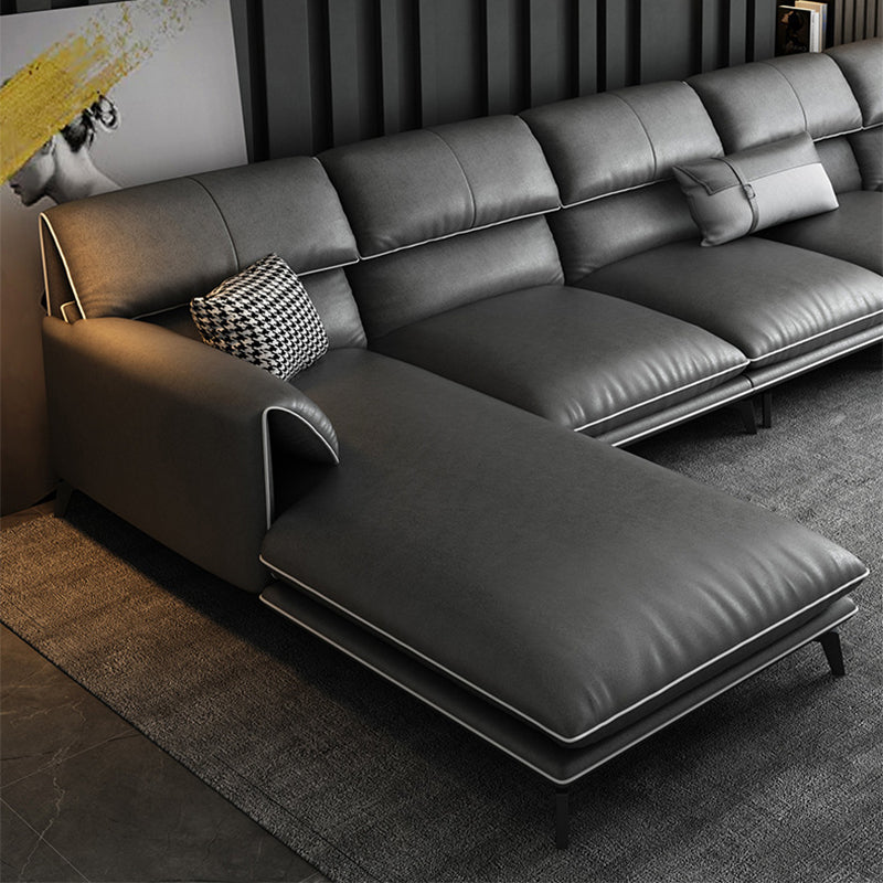 Gray 4/5-seater Sectional Faux Leather Pillow Top Arm Sectional Sofa