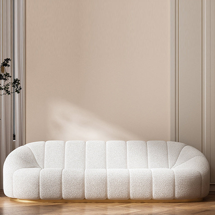 Contemporary Wool Standard Sofa, Sloped Arm Sewn Pillow Back Seating in White