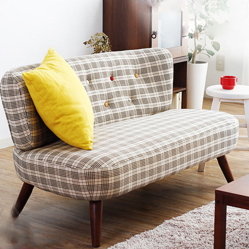 Contemporary Cotton Armless Sofa with Tufted Back and Solid Wood Legs