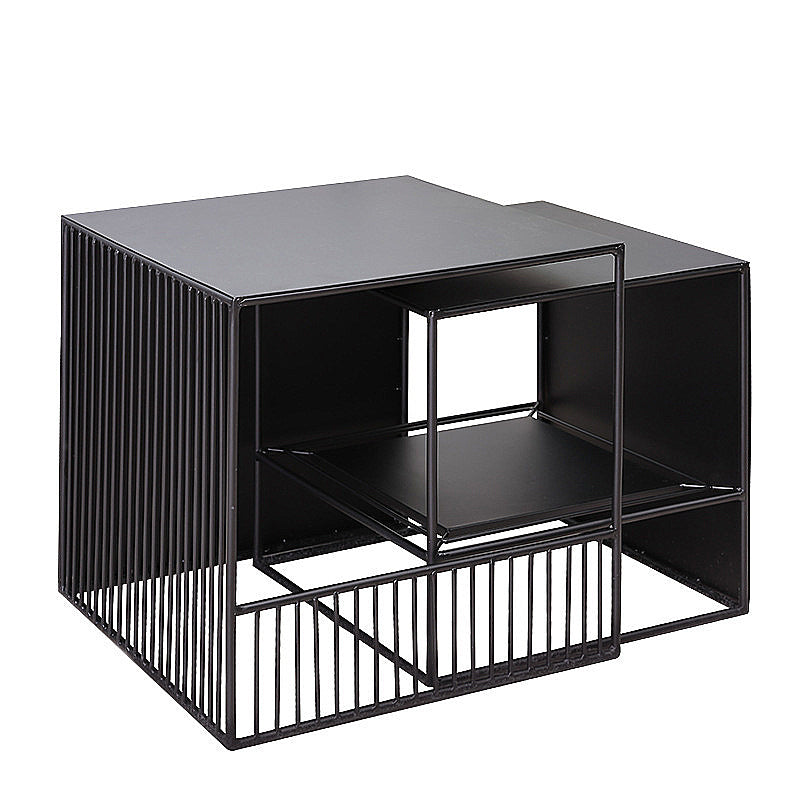 Square Nesting Coffee Table Set Metal Frame Coffee Cocktail Table with Shelf