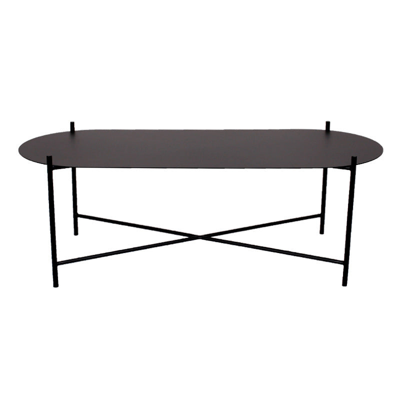 Elliptical Iron Cross Legs Coffee Cocktail Table in Black of 15.7" H