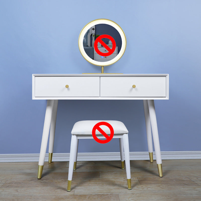 Solid Wood Vanity Desk in White Modern with Drawers Dressing Table