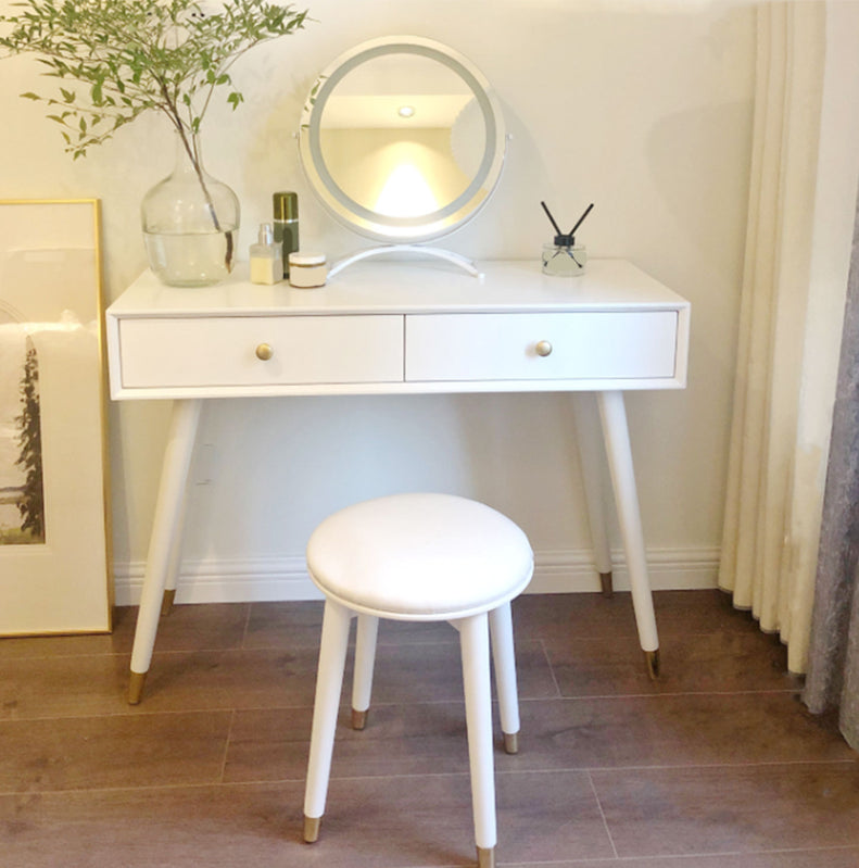 Solid Wood Vanity Desk in White Modern with Drawers Dressing Table