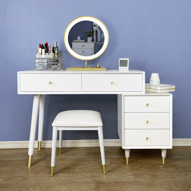 Solid Wood Vanity Desk in White Modern with Drawers Dressing Table