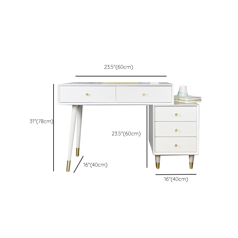 Solid Wood Vanity Desk in White Modern with Drawers Dressing Table