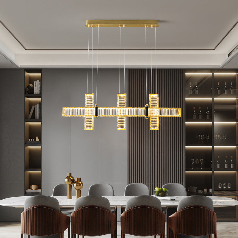 Contemporary Island Light Fixtures Linear LED Hanging Lamp with Crystal for Dining Room