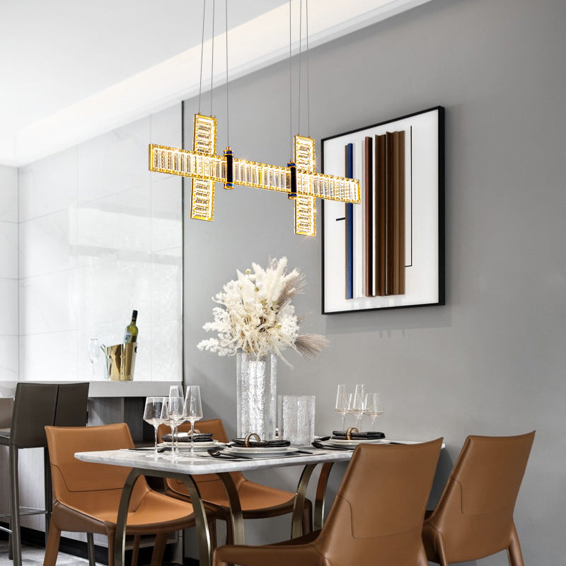 Contemporary Island Light Fixtures Linear LED Hanging Lamp with Crystal for Dining Room