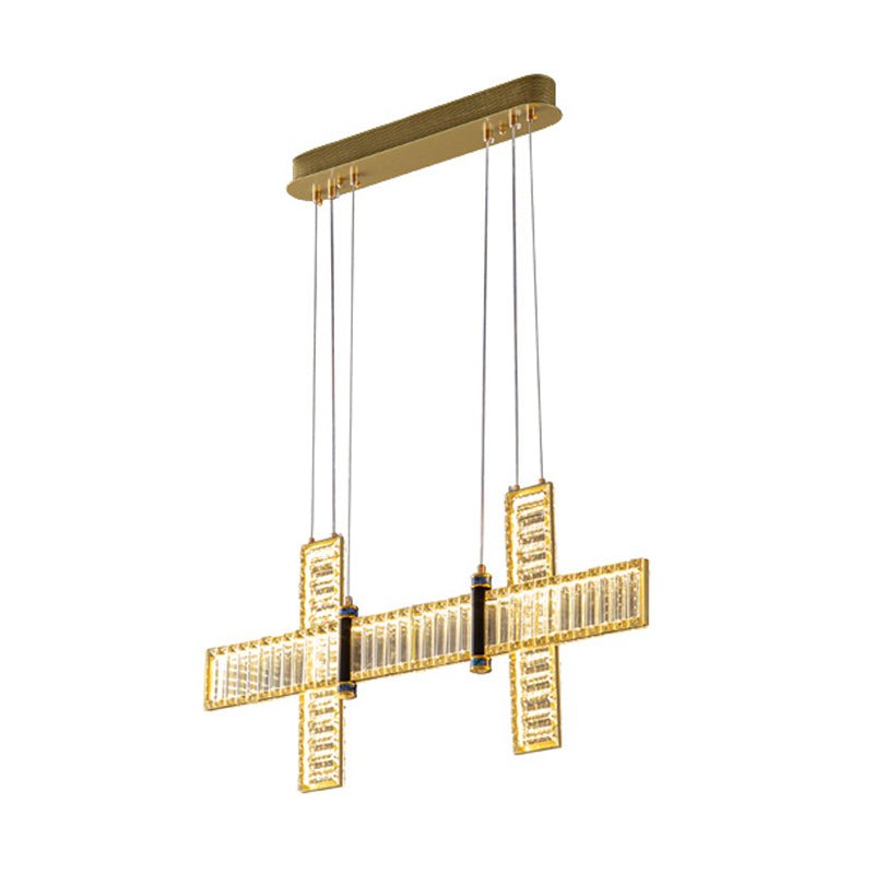 Contemporary Island Light Fixtures Linear LED Hanging Lamp with Crystal for Dining Room