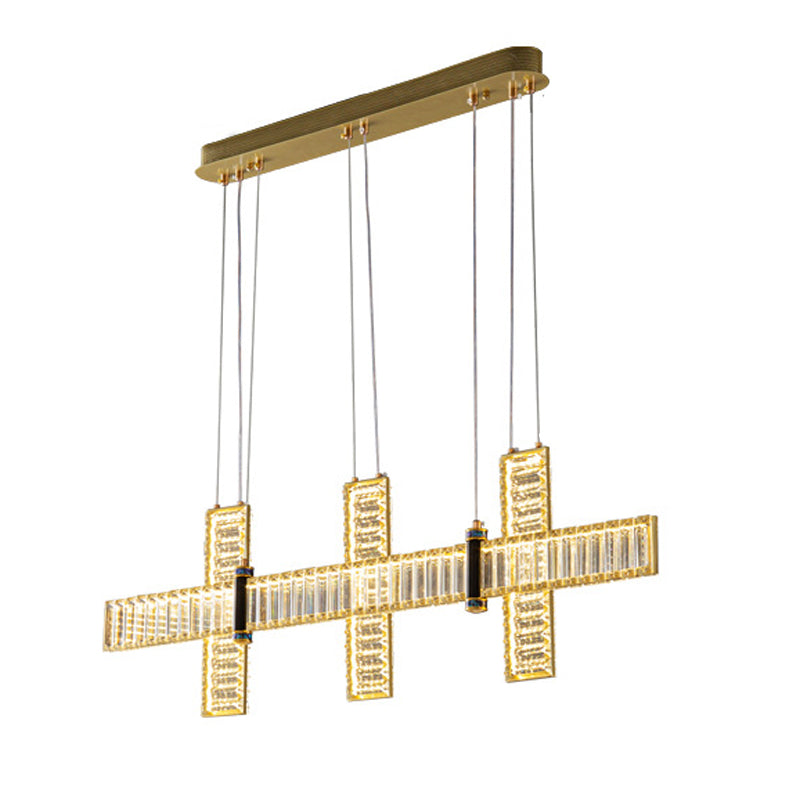 Contemporary Island Light Fixtures Linear LED Hanging Lamp with Crystal for Dining Room