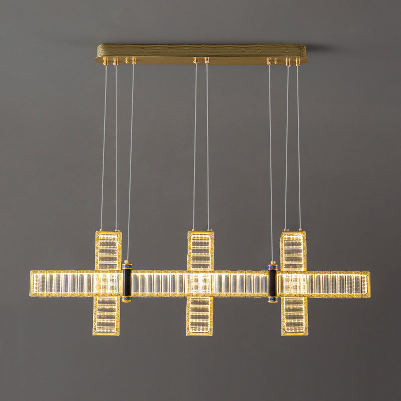 Contemporary Island Light Fixtures Linear LED Hanging Lamp with Crystal for Dining Room