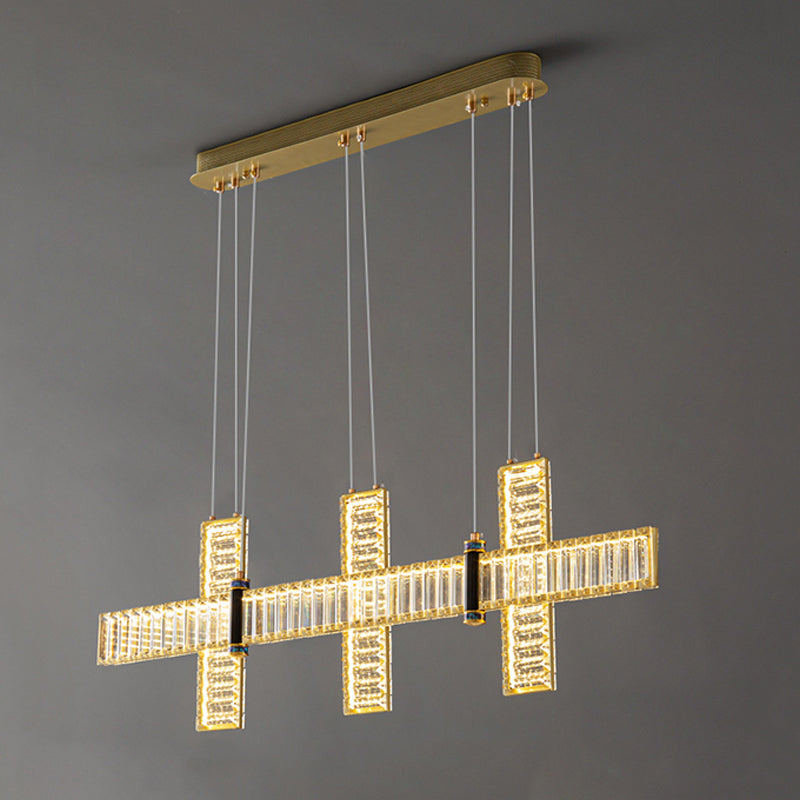 Contemporary Island Light Fixtures Linear LED Hanging Lamp with Crystal for Dining Room