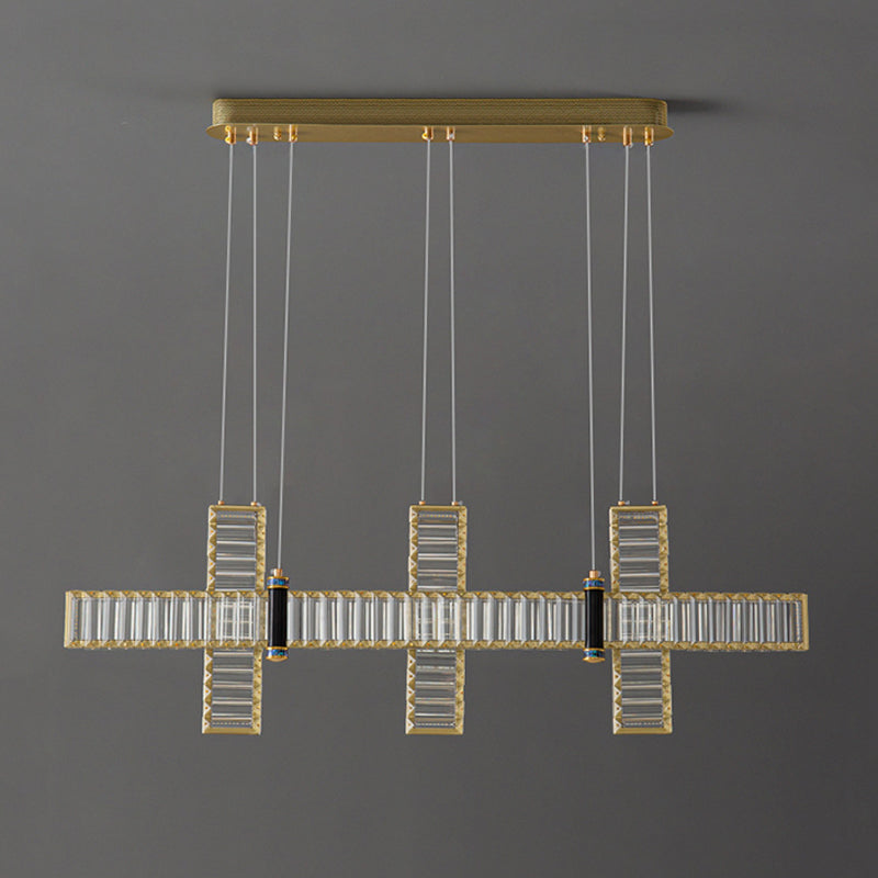 Contemporary Island Light Fixtures Linear LED Hanging Lamp with Crystal for Dining Room