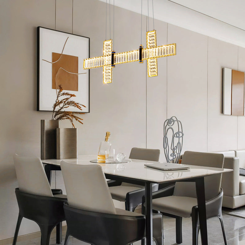 Contemporary Island Light Fixtures Linear LED Hanging Lamp with Crystal for Dining Room