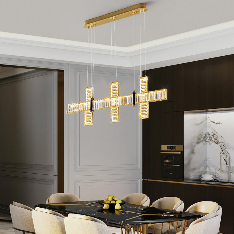 Contemporary Island Light Fixtures Linear LED Hanging Lamp with Crystal for Dining Room