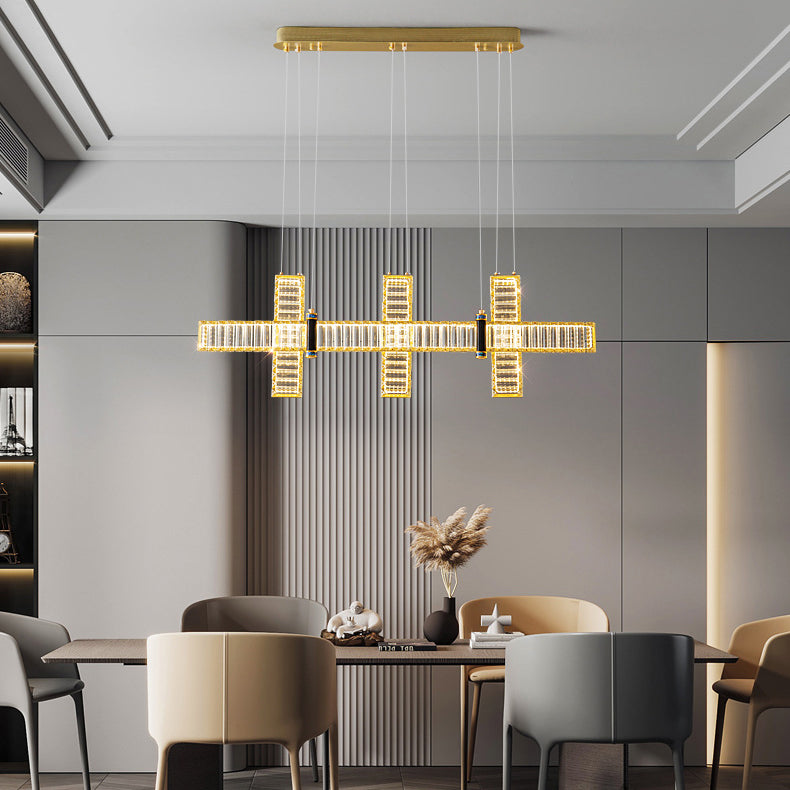 Contemporary Island Light Fixtures Linear LED Hanging Lamp with Crystal for Dining Room
