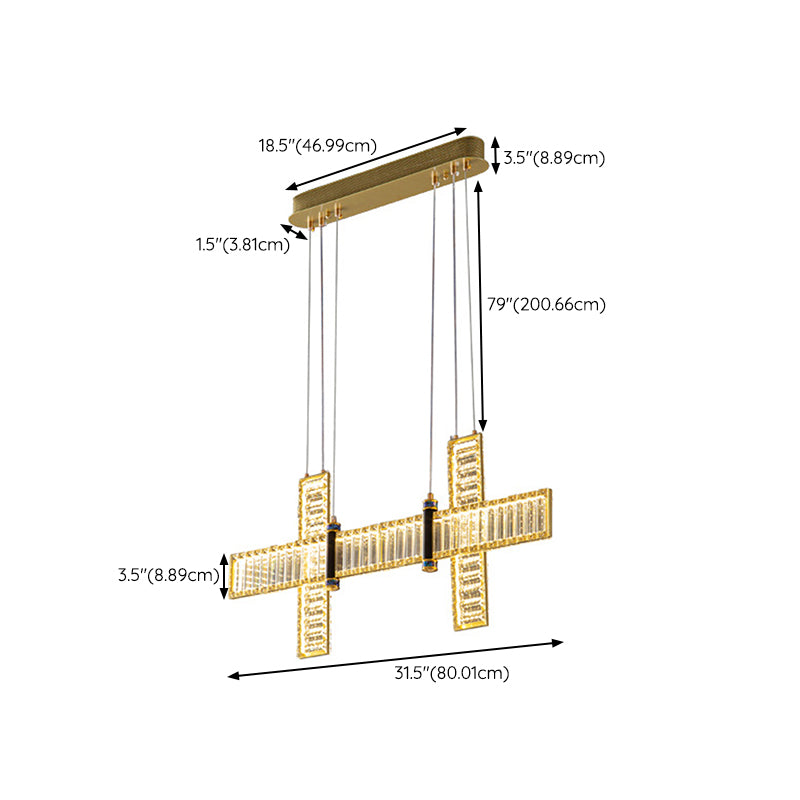 Contemporary Island Light Fixtures Linear LED Hanging Lamp with Crystal for Dining Room