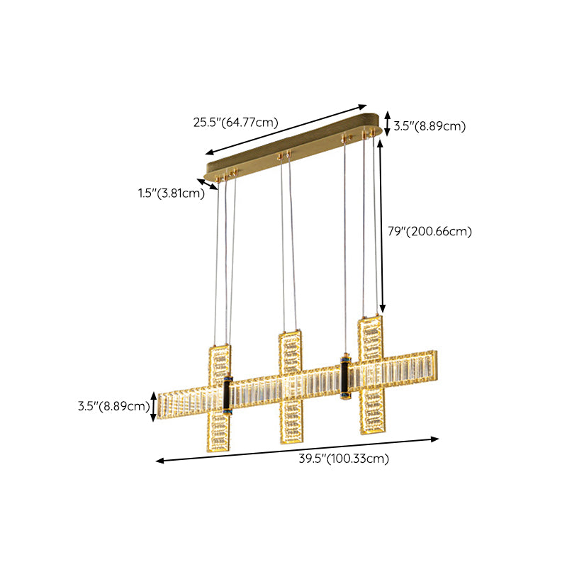 Contemporary Island Light Fixtures Linear LED Hanging Lamp with Crystal for Dining Room