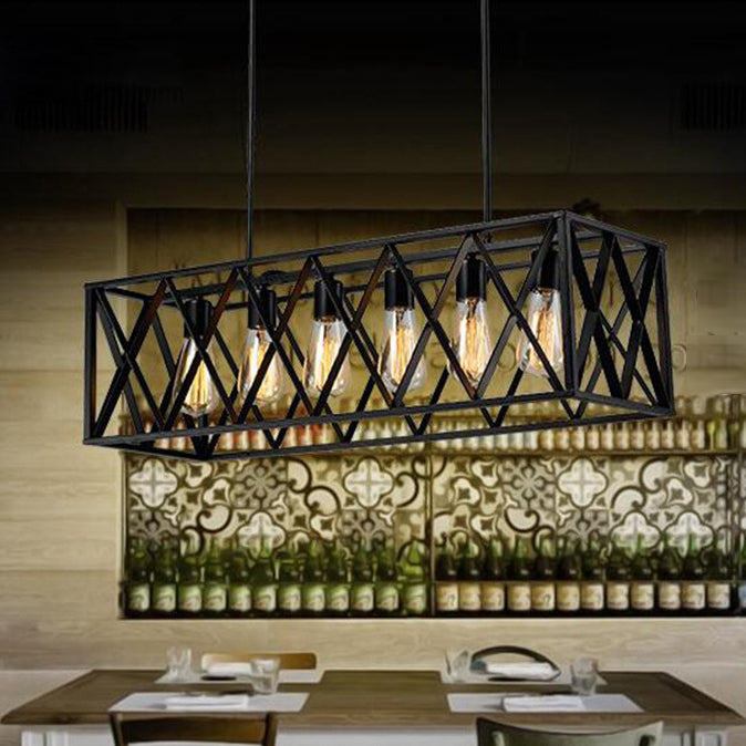 Rectangular Shape Pendant Lighting Modern Style Metal 4 Lights Hanging Lamp in Black
