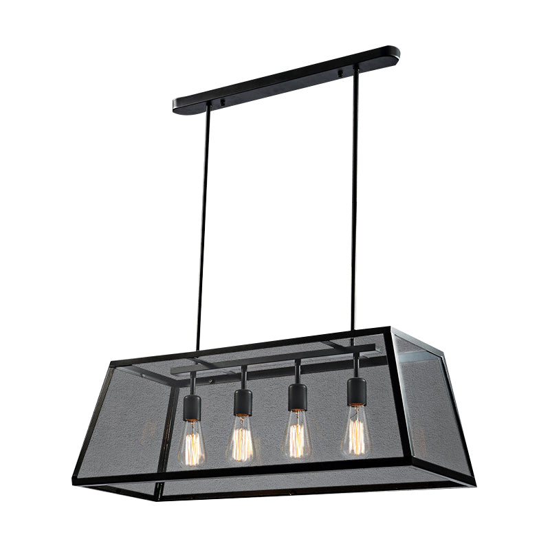 Rectangular Shape Pendant Lighting Modern Style Metal 4 Lights Hanging Lamp in Black