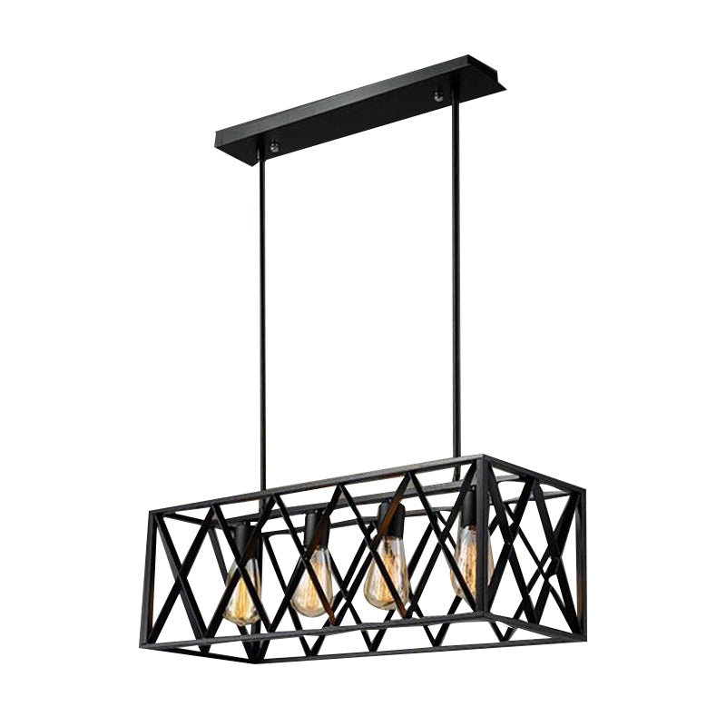 Rectangular Shape Pendant Lighting Modern Style Metal 4 Lights Hanging Lamp in Black