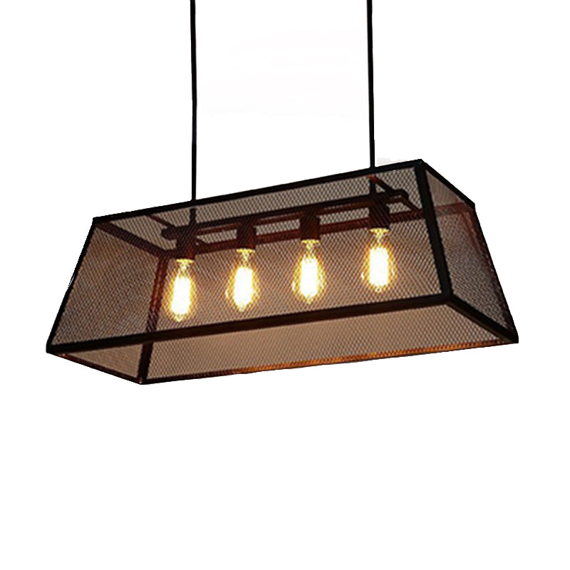 Rectangular Shape Pendant Lighting Modern Style Metal 4 Lights Hanging Lamp in Black