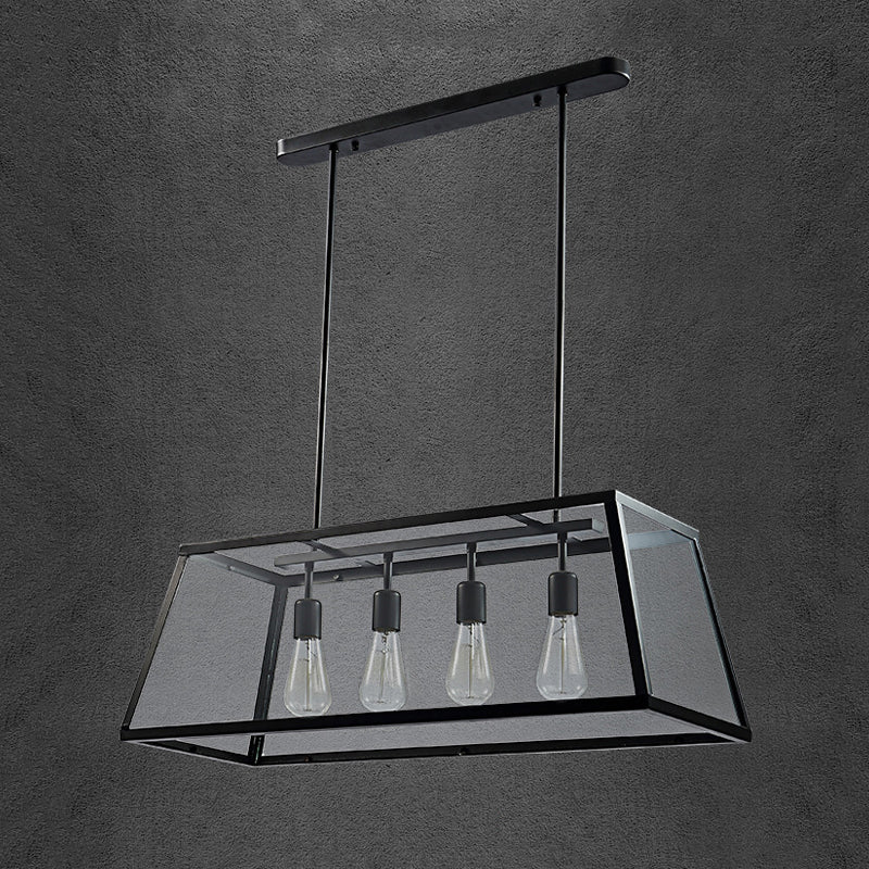 Rectangular Shape Pendant Lighting Modern Style Metal 4 Lights Hanging Lamp in Black