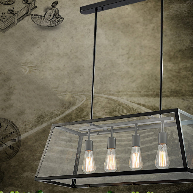 Rectangular Shape Pendant Lighting Modern Style Metal 4 Lights Hanging Lamp in Black